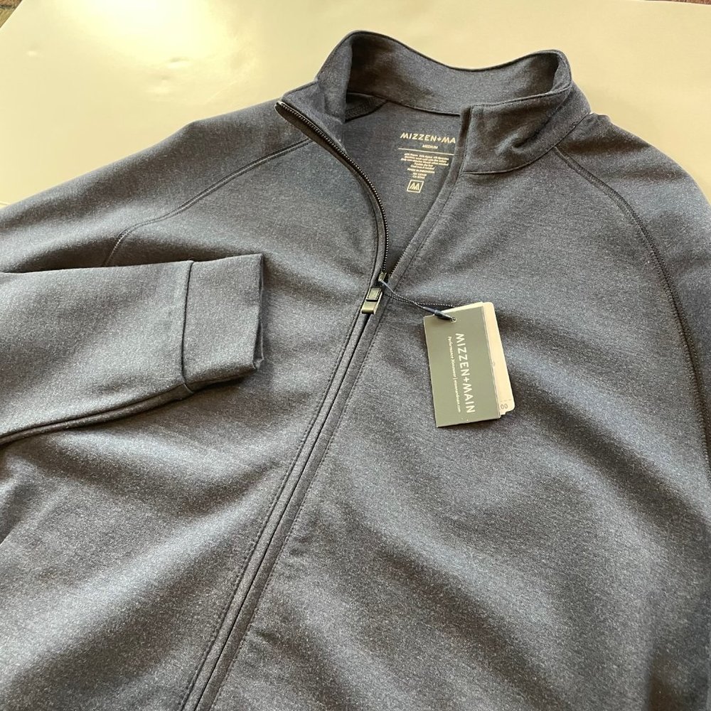 Mizzen+Main Men's Proflex Steel Navy Heather Blue Jacket Trim Fit Full Zip